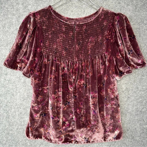 Rebecca Taylor Women Jewel Floral Print Velvet Top, Plum Combo. Sz: 4 - Picture 6 of 8